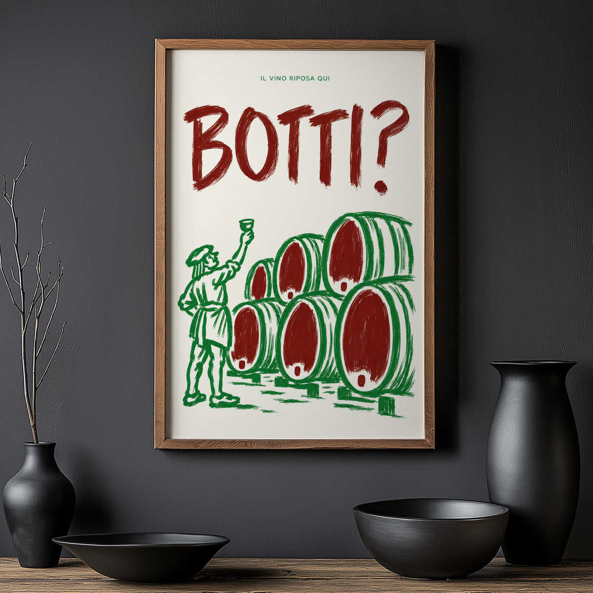 Vintage Botti Italian Wine Cellar Print Poster, Wine Barrels