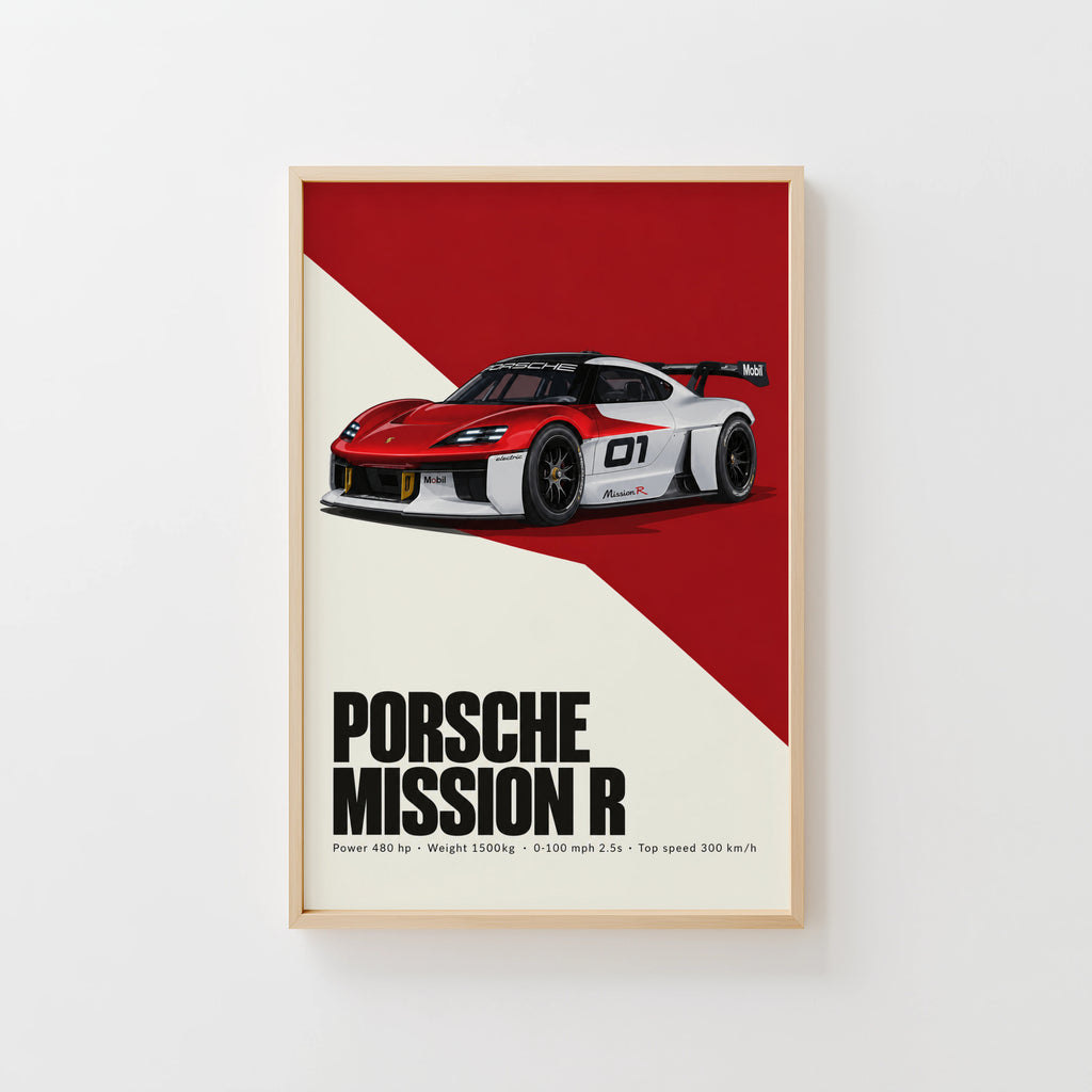 Vintage Porsche Mission R Print, Car Wall Art