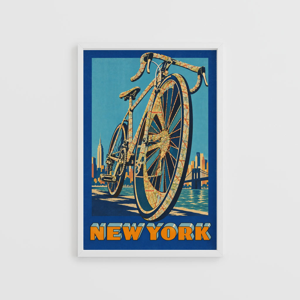 Vintage New York Bike Poster, Cycling Wall Art, Map Print