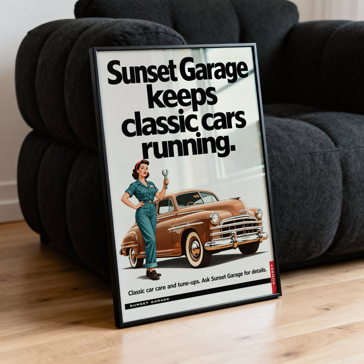 Vintage Garage Poster, Classic Car Print, Retro Wall Art