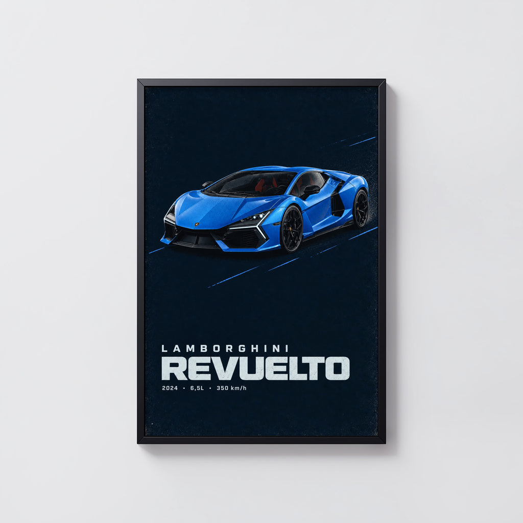 Vintage Lamborghini Revuelto Print, Blue Supercar