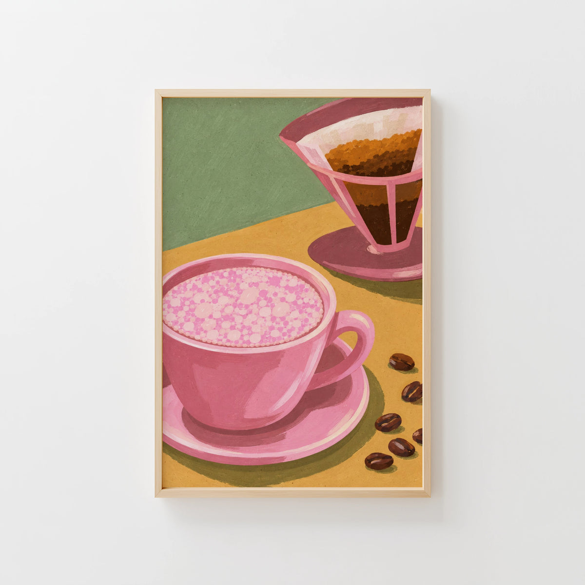Vintage Coffee Print and Poster, Pink Kitchen Wall Art