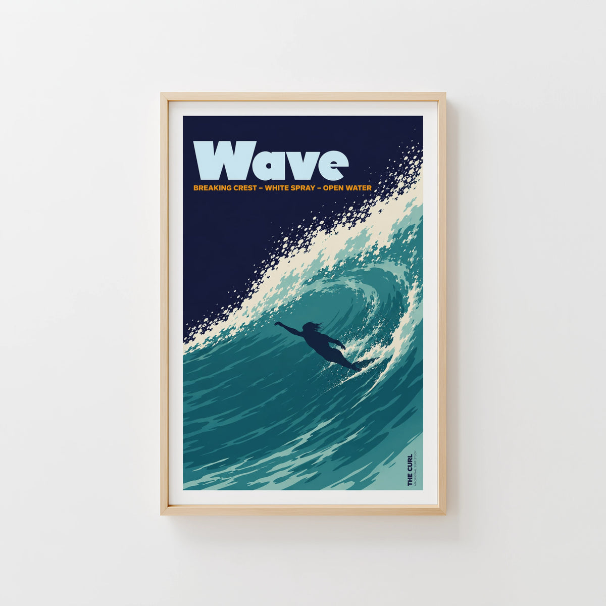 Vintage Surf Wave Print and Poster, Ocean Wall Art