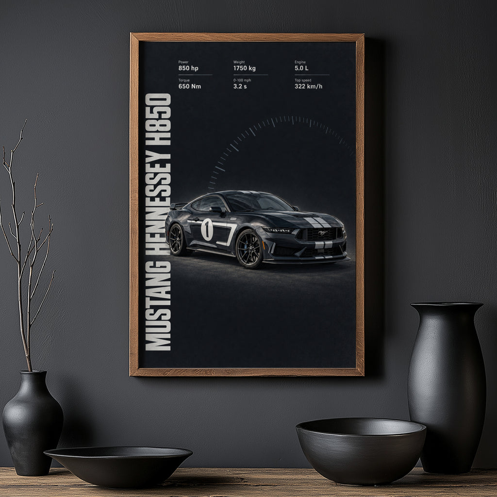 Vintage Mustang Hennessey H850 Print, Car Poster