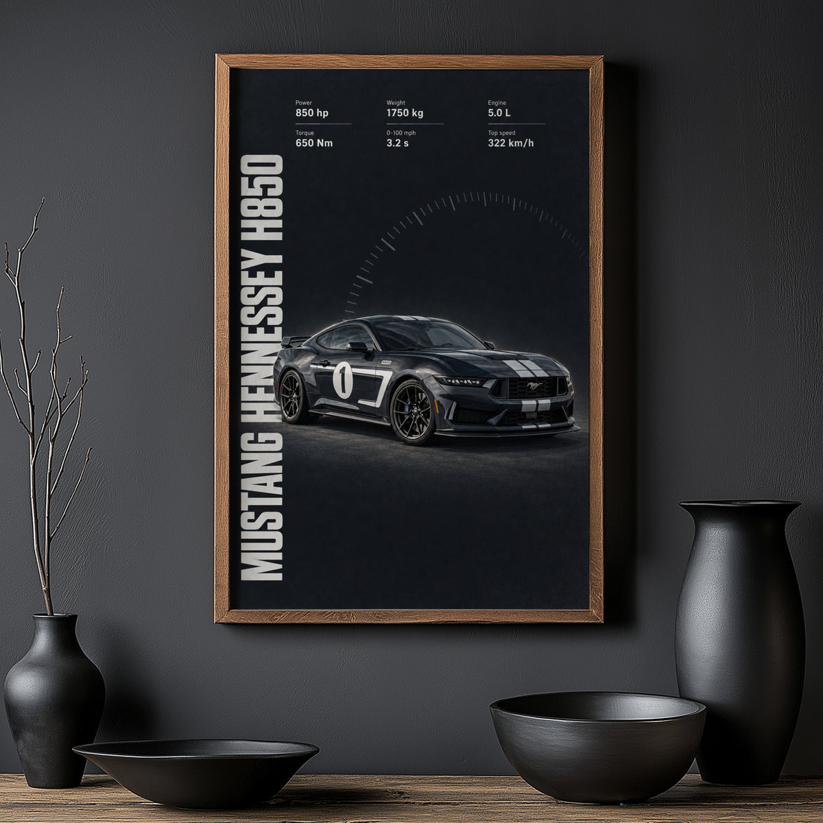Vintage Mustang Hennessey H850 Print, Car Poster