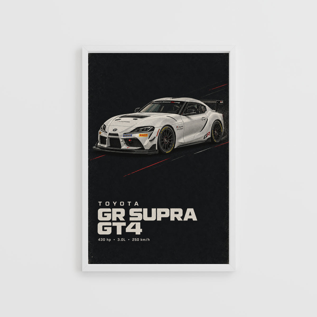 Vintage Toyota GR Supra GT4 Print, Race Car Art