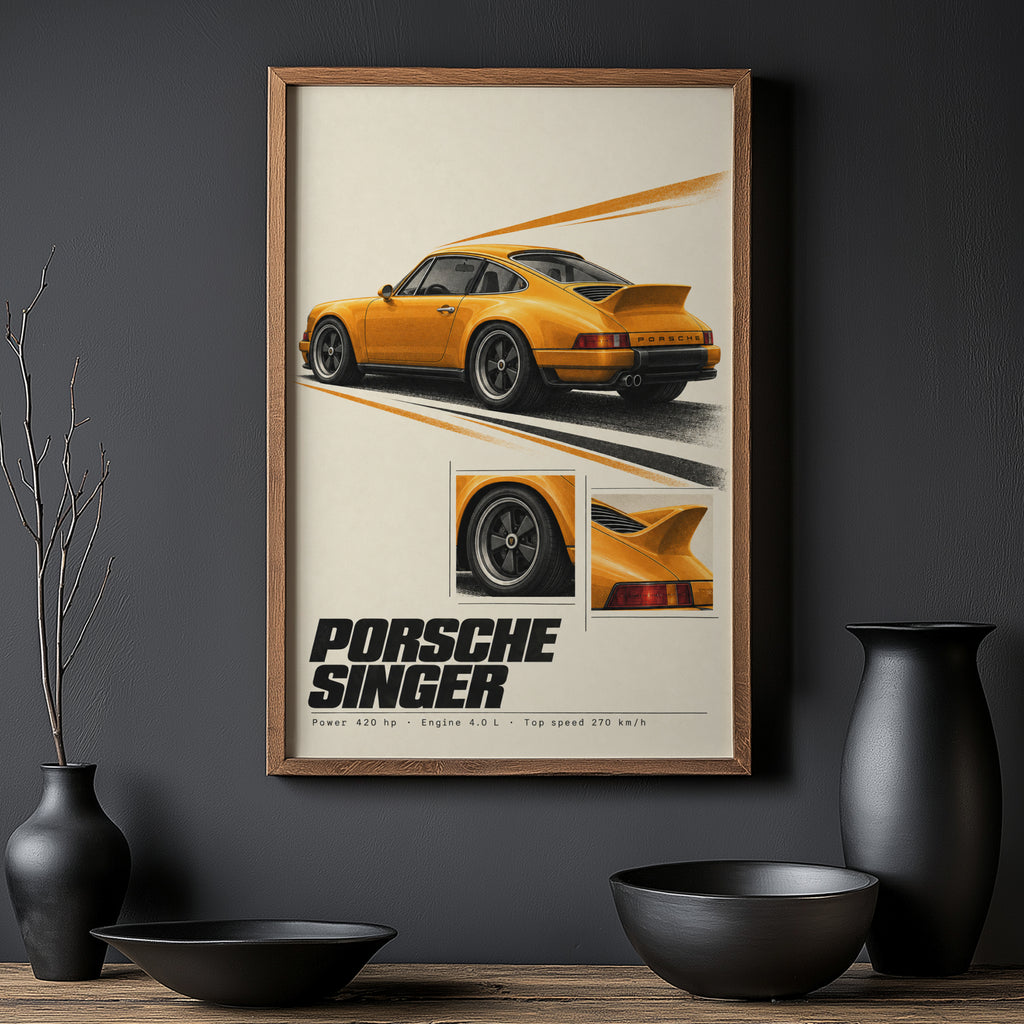 Vintage Porsche Singer Print, Car Wall Art