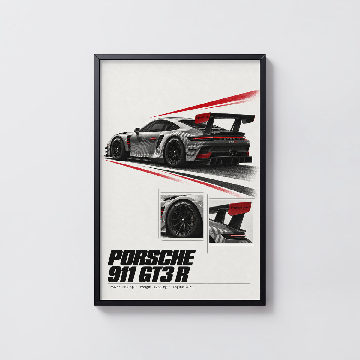 Vintage Porsche 911 GT3 R Print, Racing Car Art
