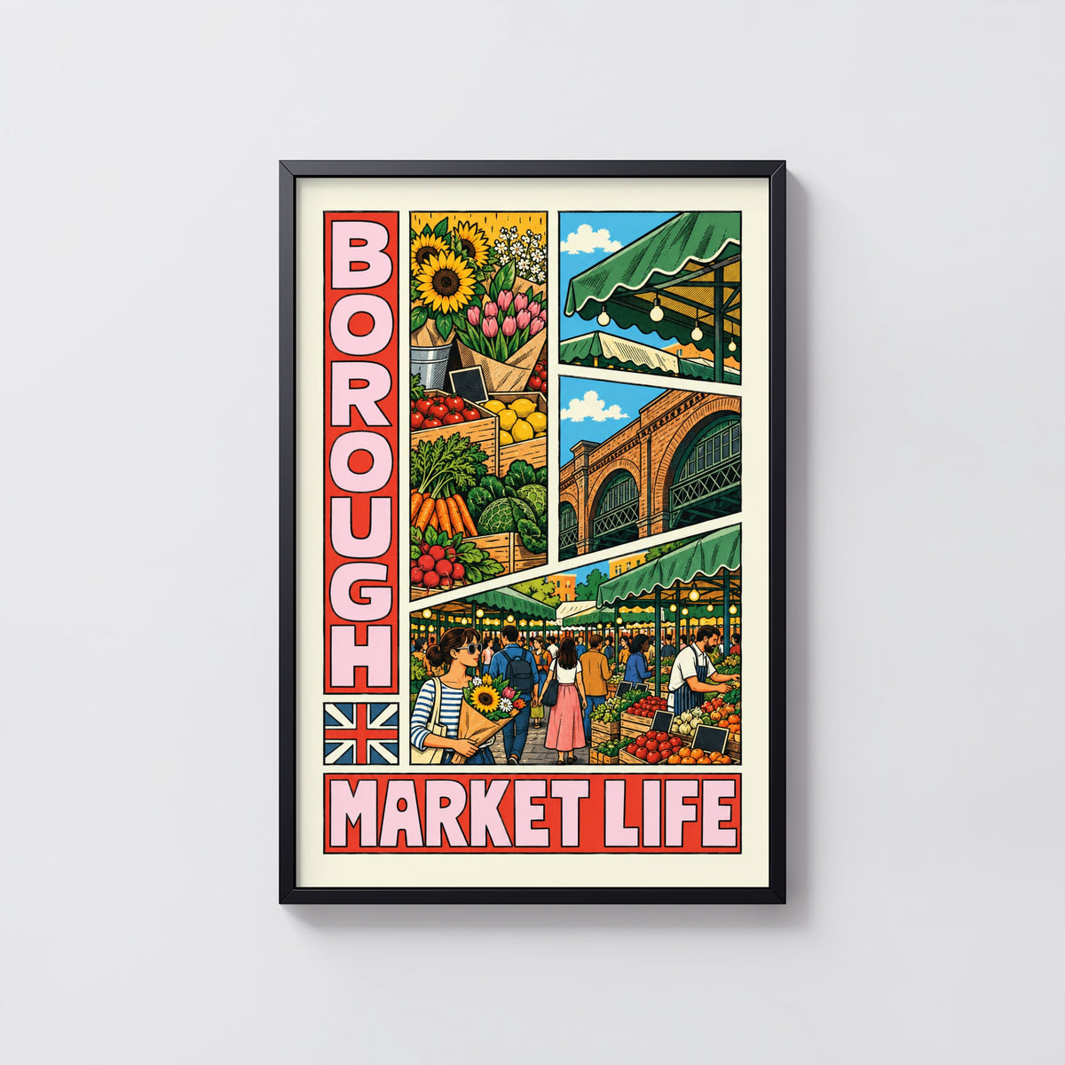 Vintage Borough Market London Poster, Wall Art Print