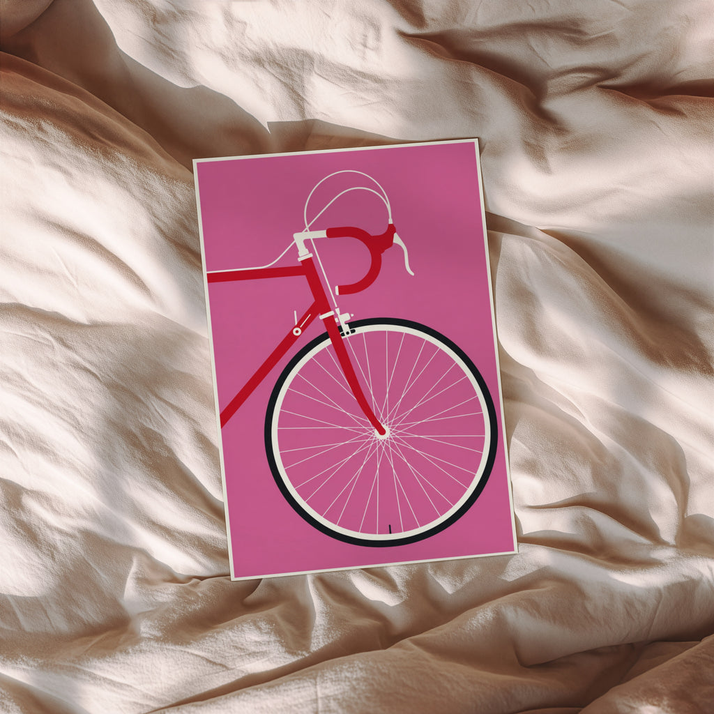 Vintage Road Bicycle Poster, Pink Cycling Wall Art Print