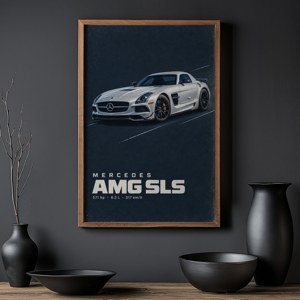 Vintage Mercedes AMG SLS Print, Car Wall Art