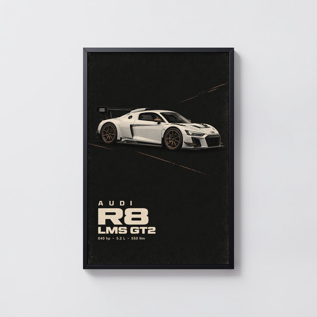 Vintage Audi R8 LMS GT2 Print, Race Car Wall Art
