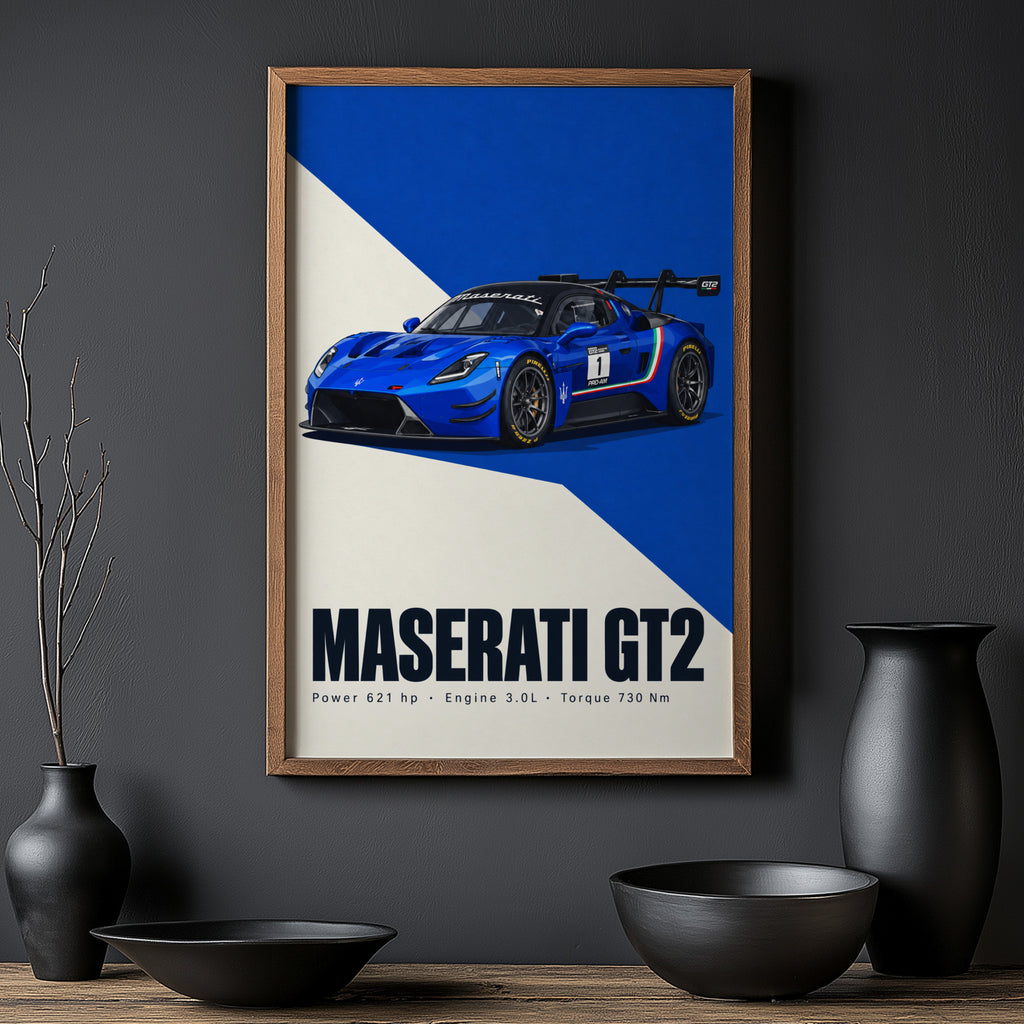 Vintage Maserati GT2 Race Car Print, Wall Art