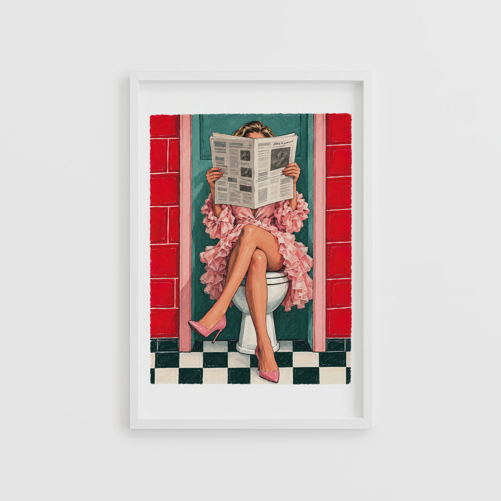 Vintage Bathroom Print and Poster, Retro Toilet Wall Art