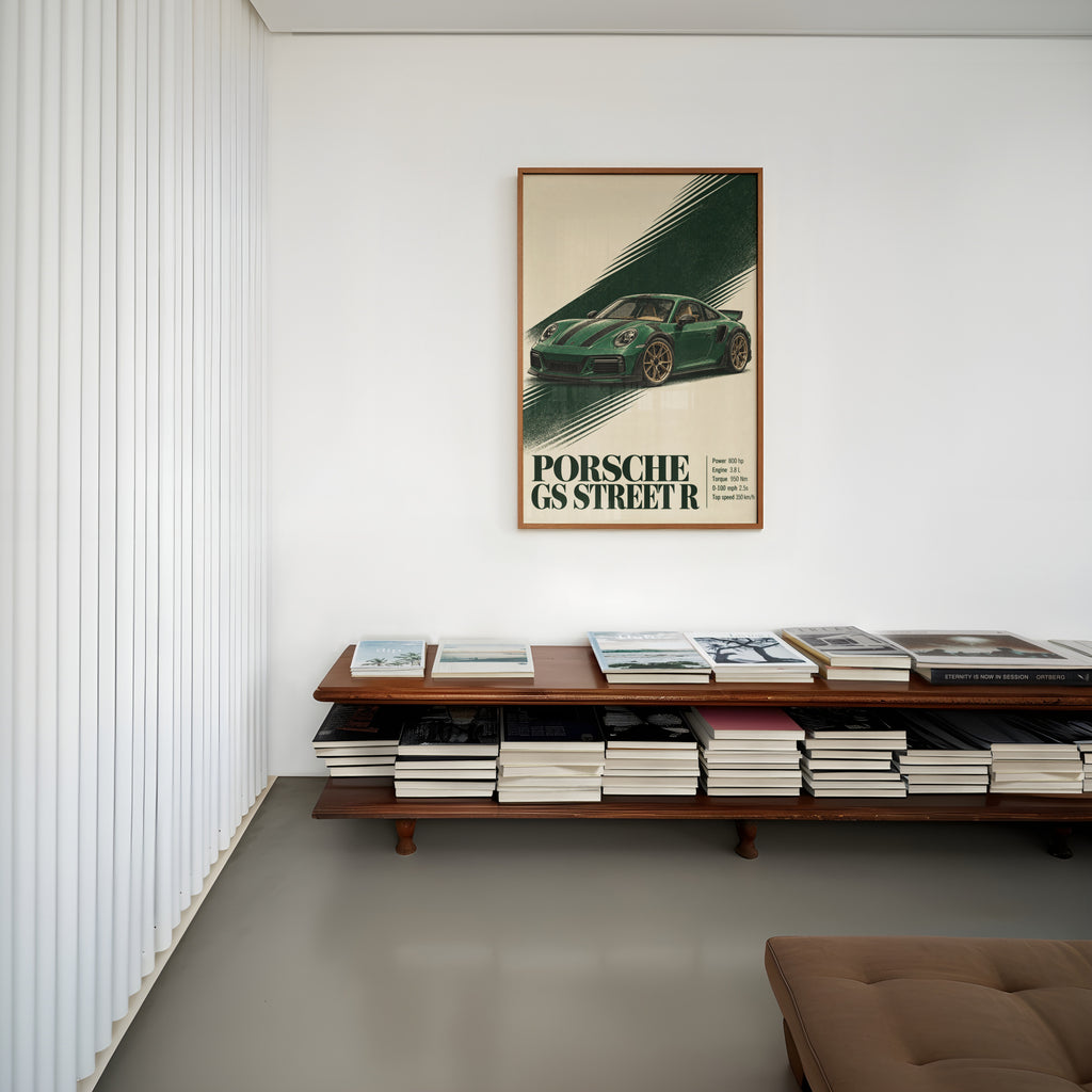 Vintage Porsche GS Street R Print, Green Car Art