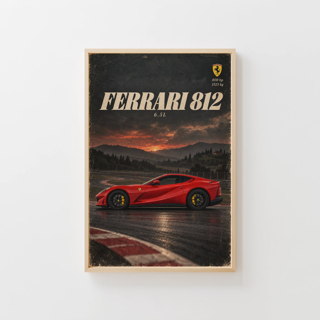 Vintage Ferrari 812 Print, Supercar Wall Art