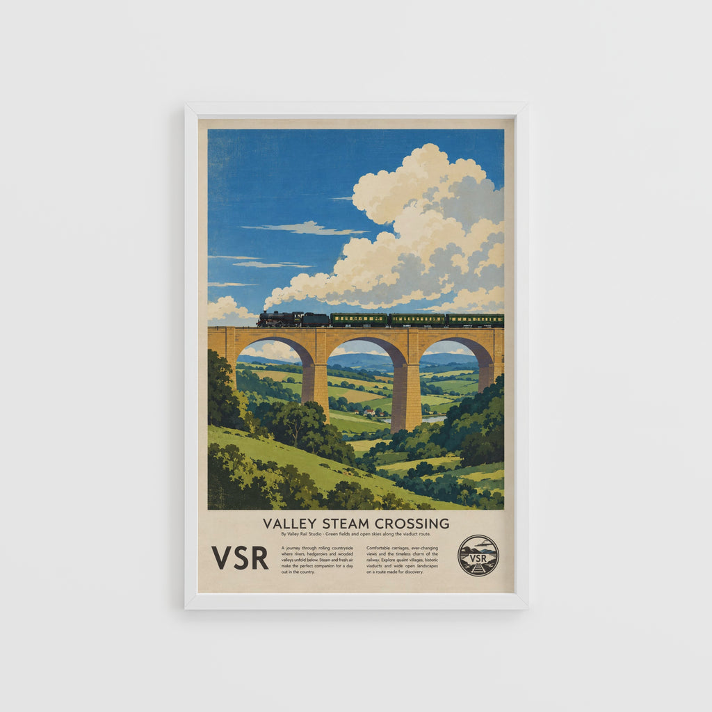 Vintage Steam Train Viaduct Print Poster, Countryside