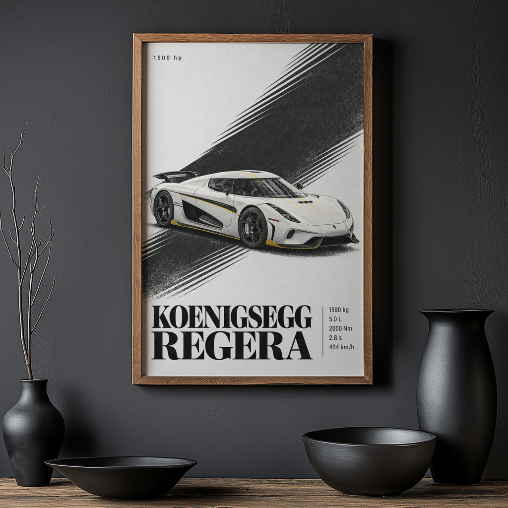 Vintage Koenigsegg Regera Print, Hypercar Wall Art