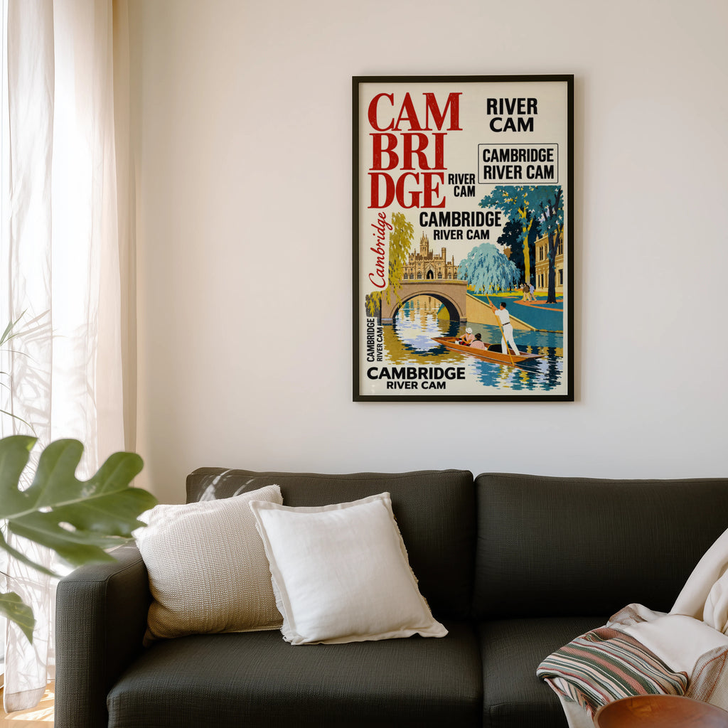 Vintage Cambridge Poster, River Cam Print, Punting Wall Art