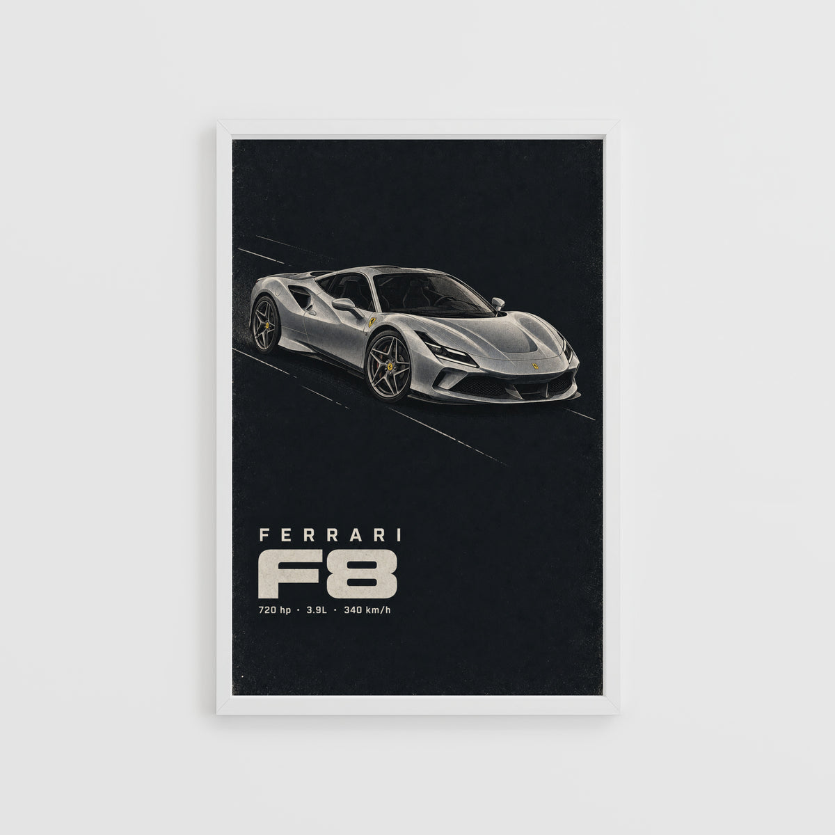 Vintage Ferrari F8 Print, Supercar Wall Art