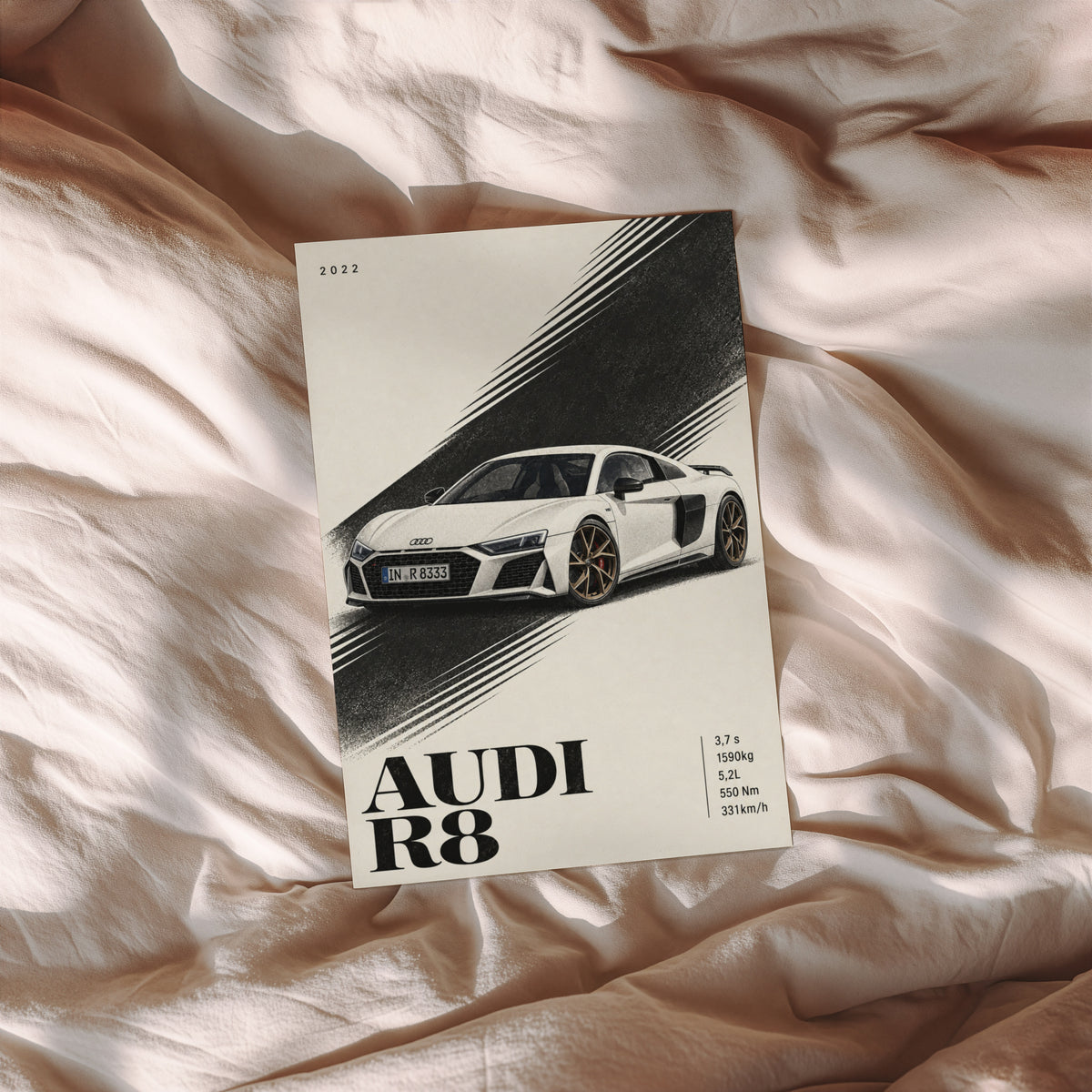 Vintage Audi R8 Print, Supercar Wall Art