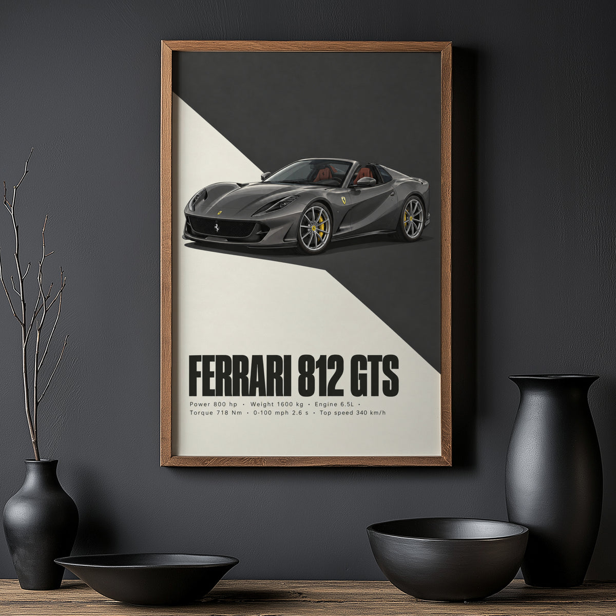 Vintage Ferrari 812 GTS Print, Supercar Wall Art