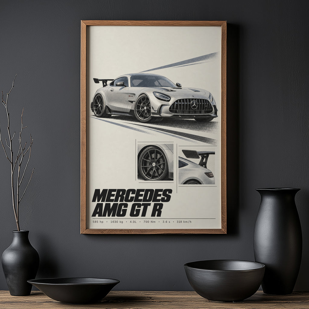 Vintage Mercedes AMG GT R Print, Car Wall Art