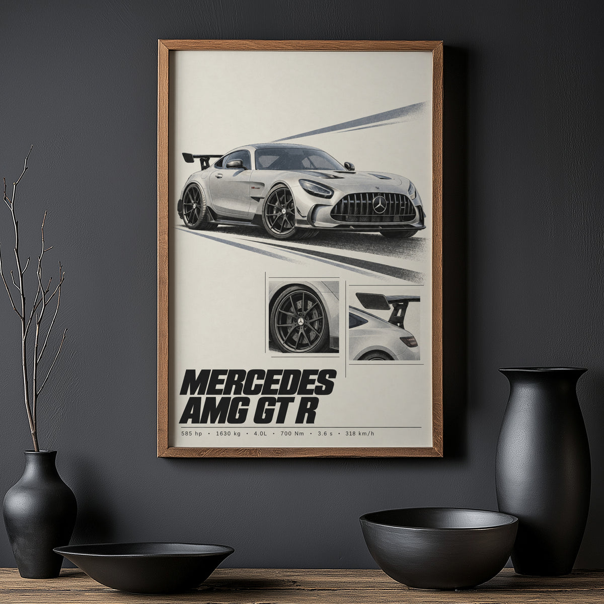 Vintage Mercedes AMG GT R Print, Car Wall Art
