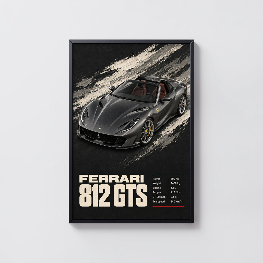 Vintage Ferrari 812 GTS Print, Supercar Wall Art