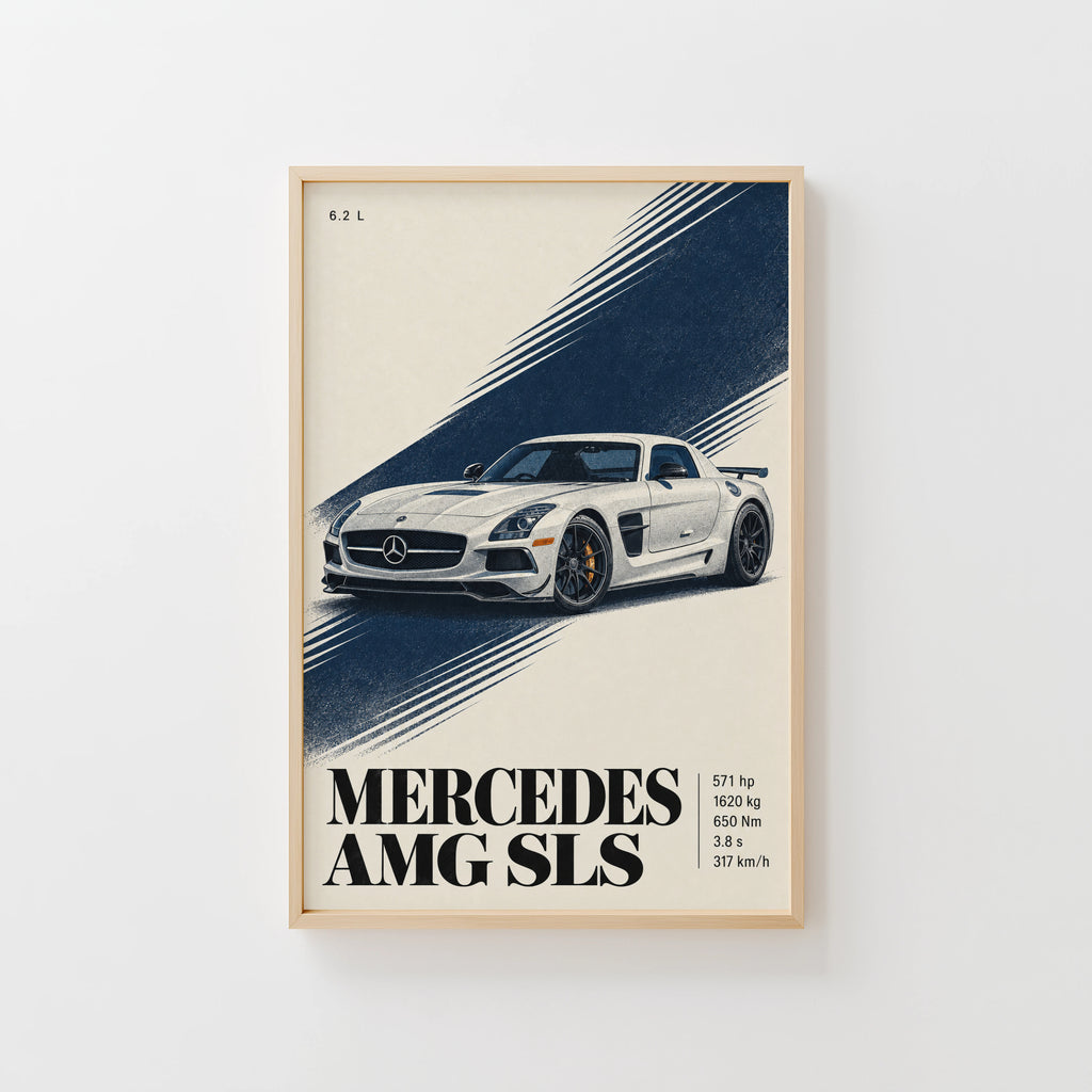 Vintage Mercedes AMG SLS Print Poster, Car Wall Art