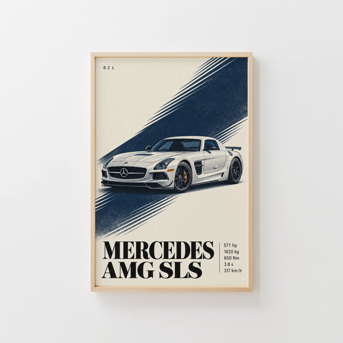 Vintage Mercedes AMG SLS Print Poster, Car Wall Art