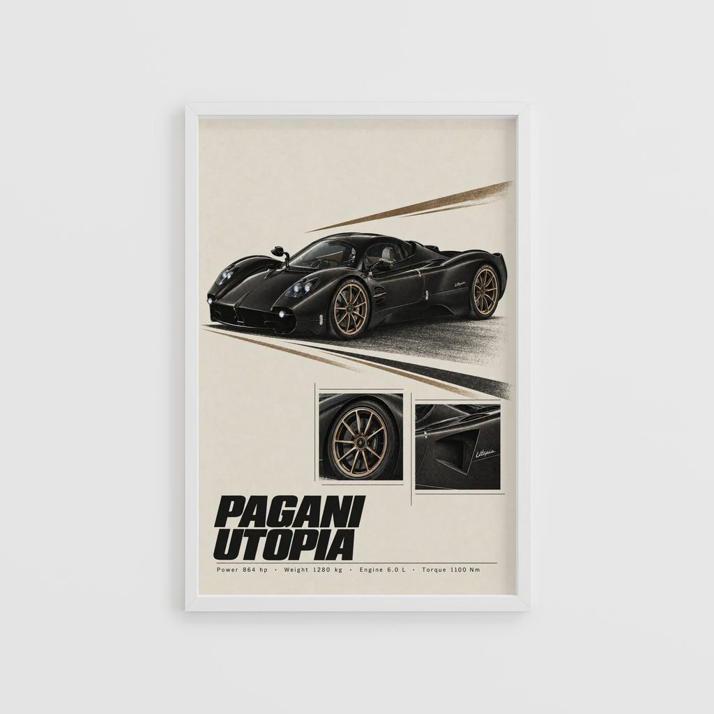 Vintage Pagani Utopia Print, Supercar Wall Art