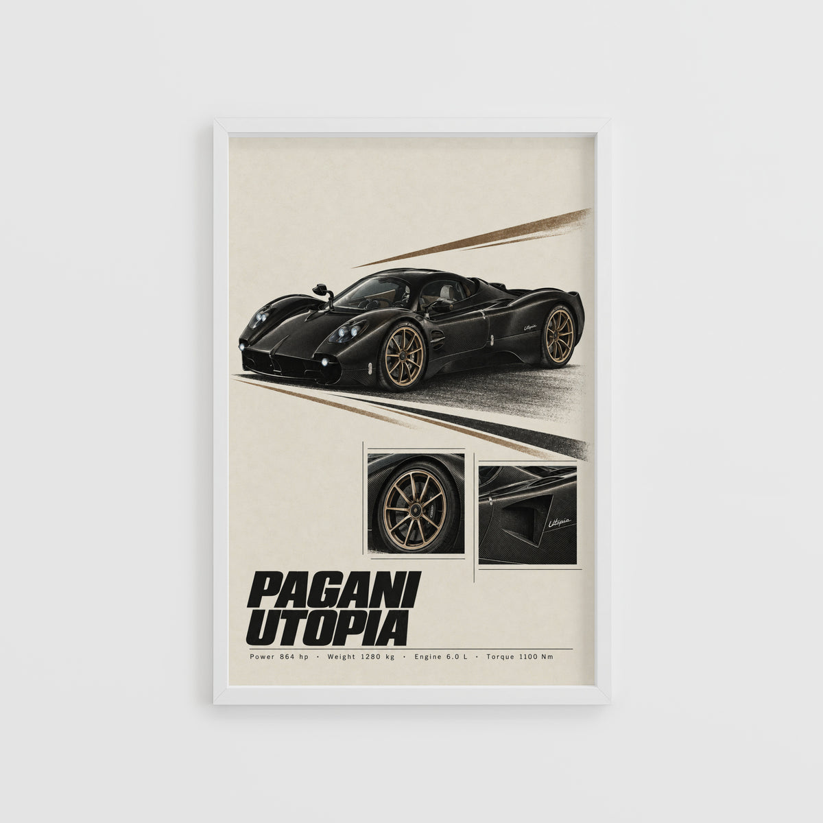 Vintage Pagani Utopia Print, Supercar Wall Art