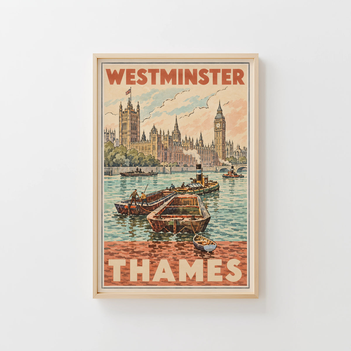 Vintage Westminster Thames Poster, London Wall Art, Print