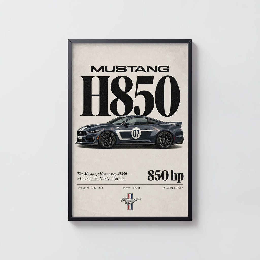 Vintage Mustang H850 Print, Car Poster, Garage Wall Art