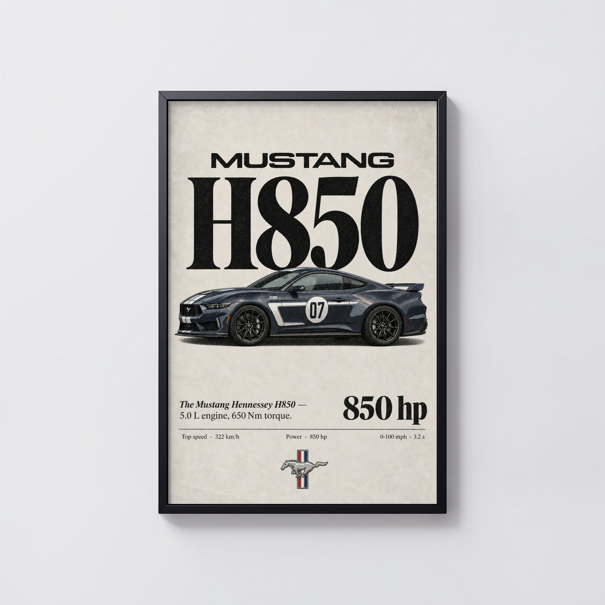 Vintage Mustang H850 Print, Car Poster, Garage Wall Art