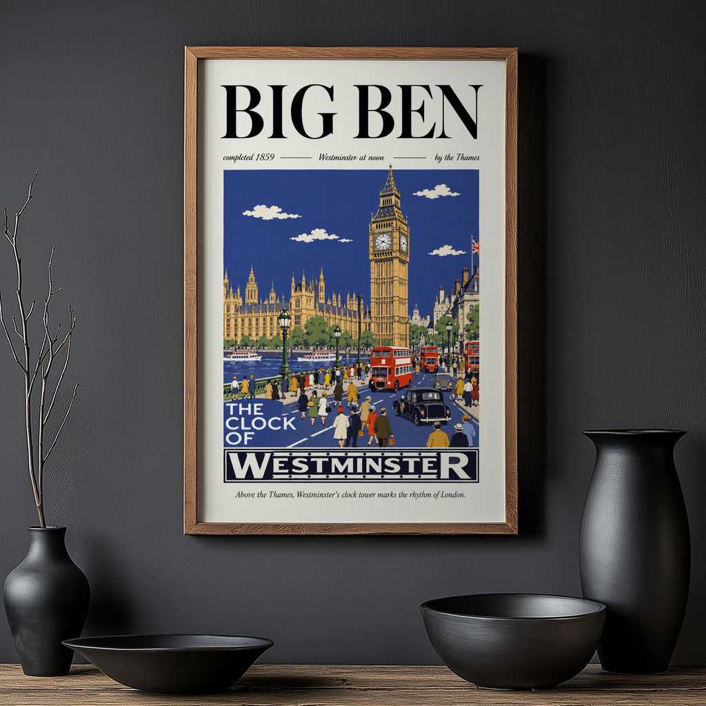Vintage Big Ben London Poster, Westminster Wall Art Print