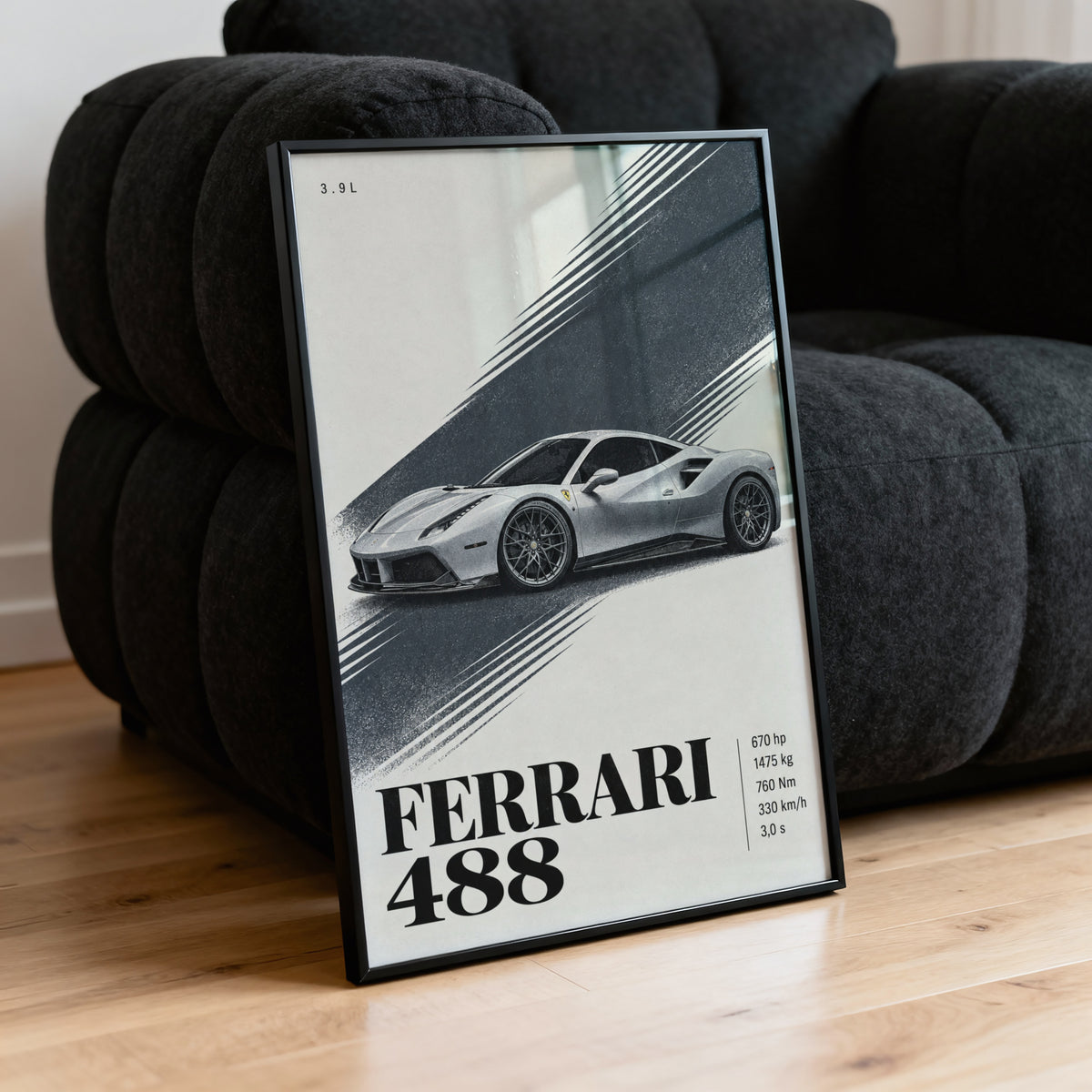 Vintage Ferrari 488 Print, Supercar Poster Wall Art