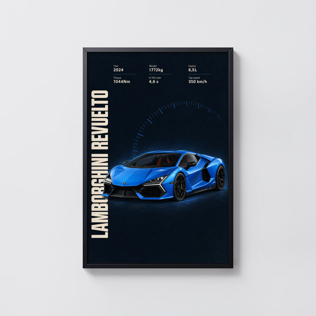 Vintage Lamborghini Revuelto Print, Supercar Wall Art