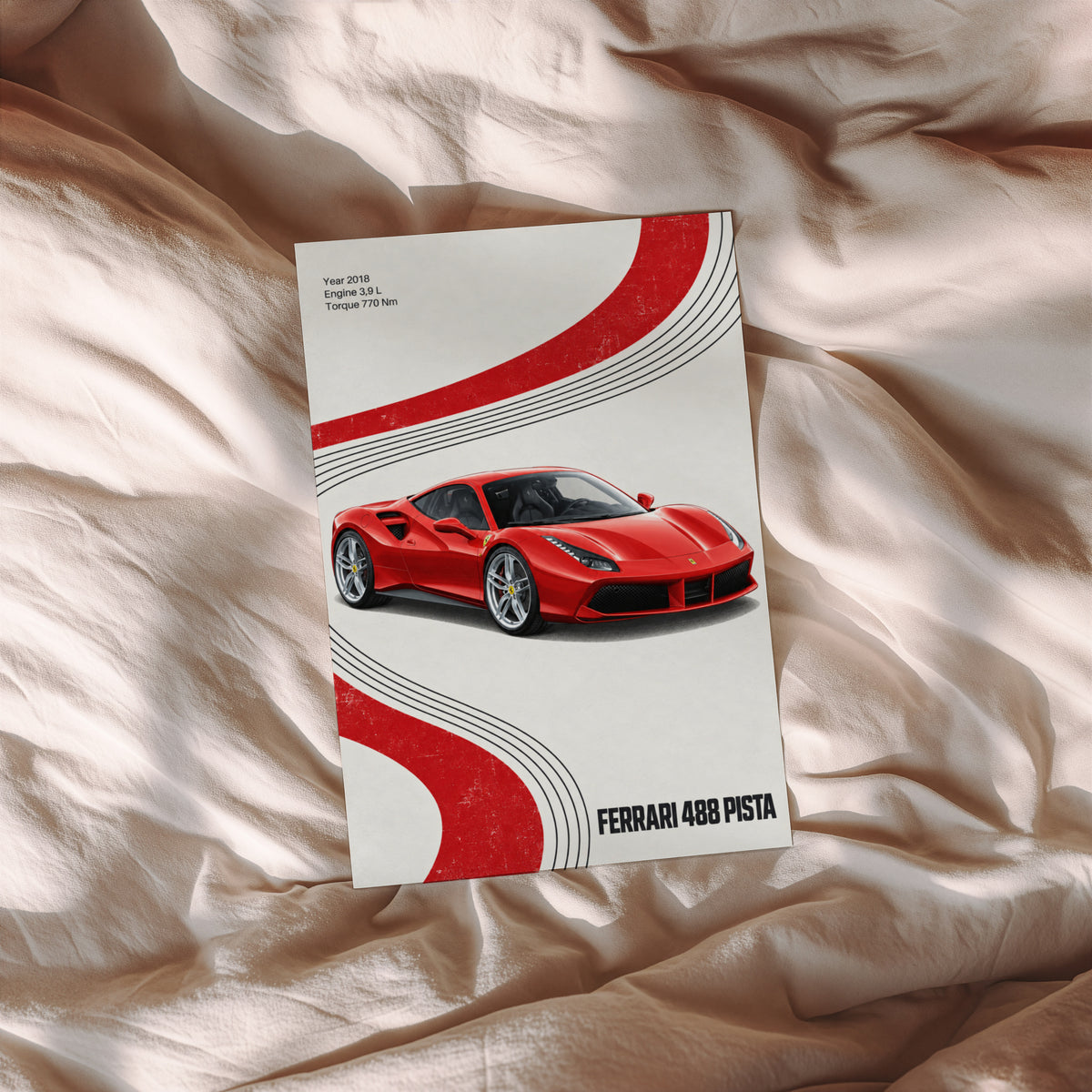 Vintage Ferrari 488 Pista Print, Red Supercar Art