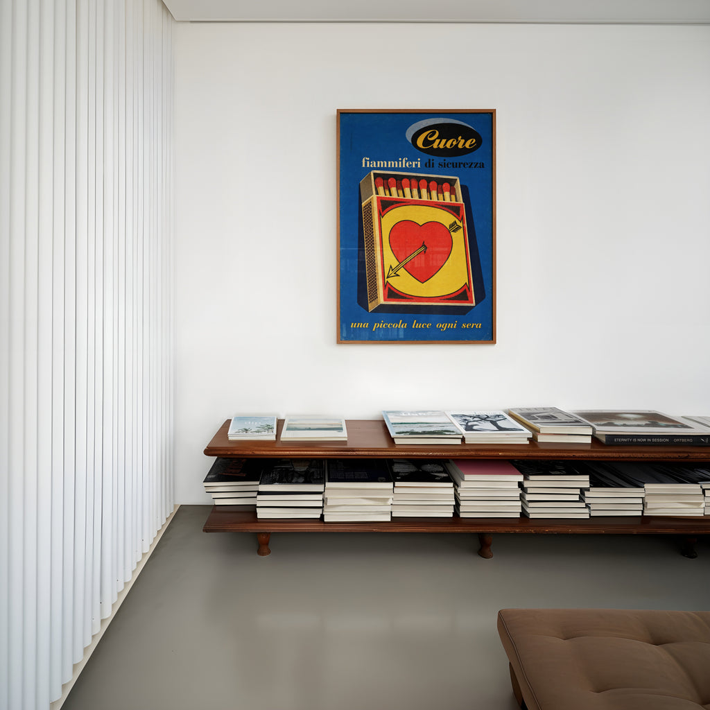 Vintage Matchbox Poster, Italian Heart Wall Art, Retro Print