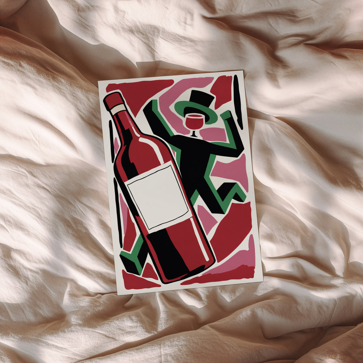 Vintage Wine Print Poster, Red Wine Bottle Wall Art