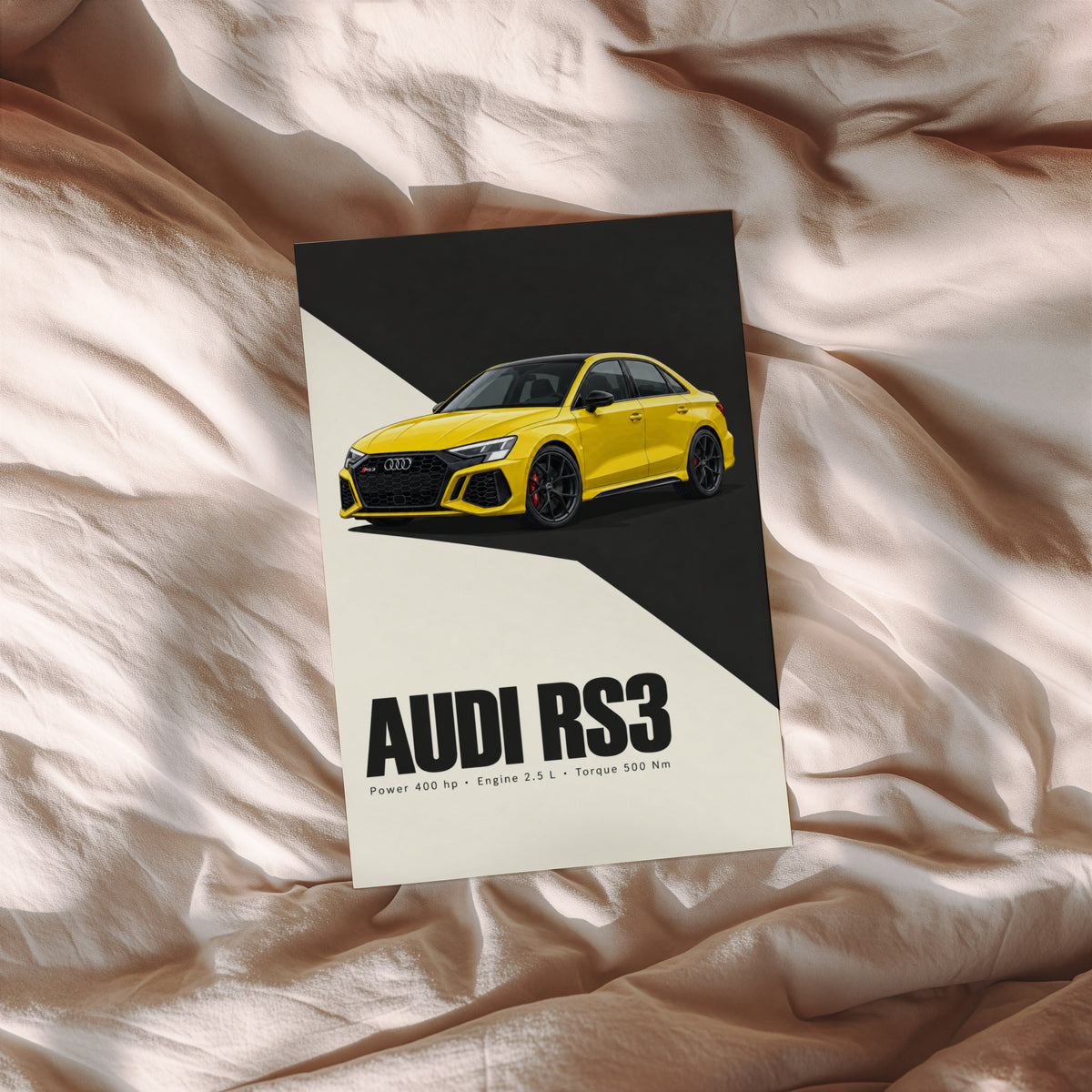 Vintage Audi RS3 Print, Yellow Car Wall Art