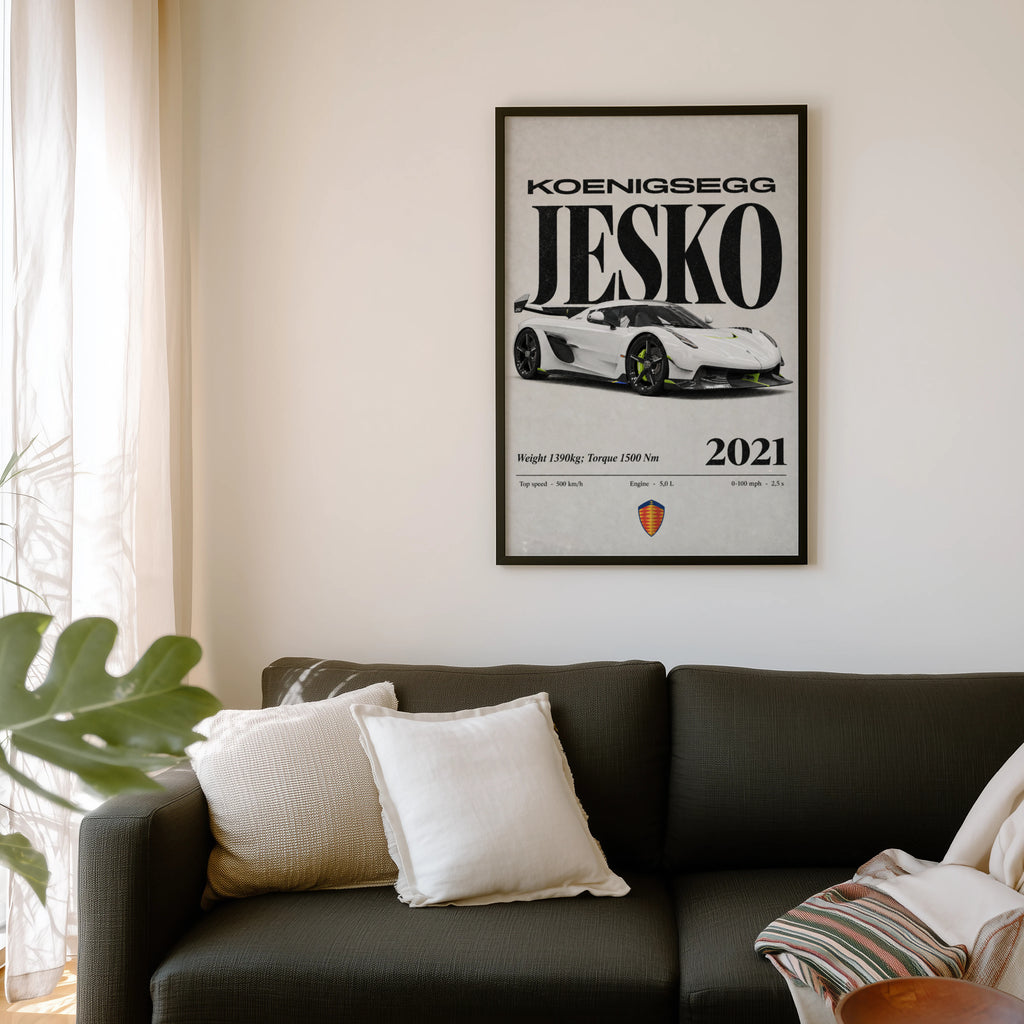 Vintage Koenigsegg Jesko Print, Supercar Wall Art