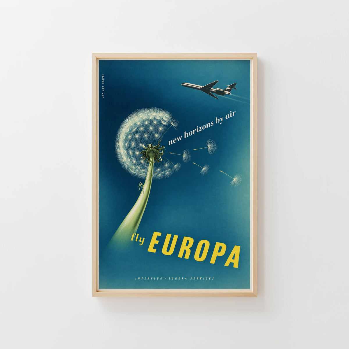 Vintage Airline Poster, Dandelion Wall Art, Travel Print
