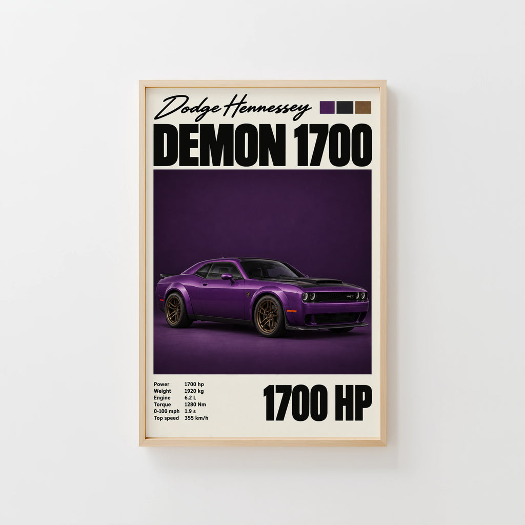 Vintage Dodge Demon Print, Purple Muscle Car Art