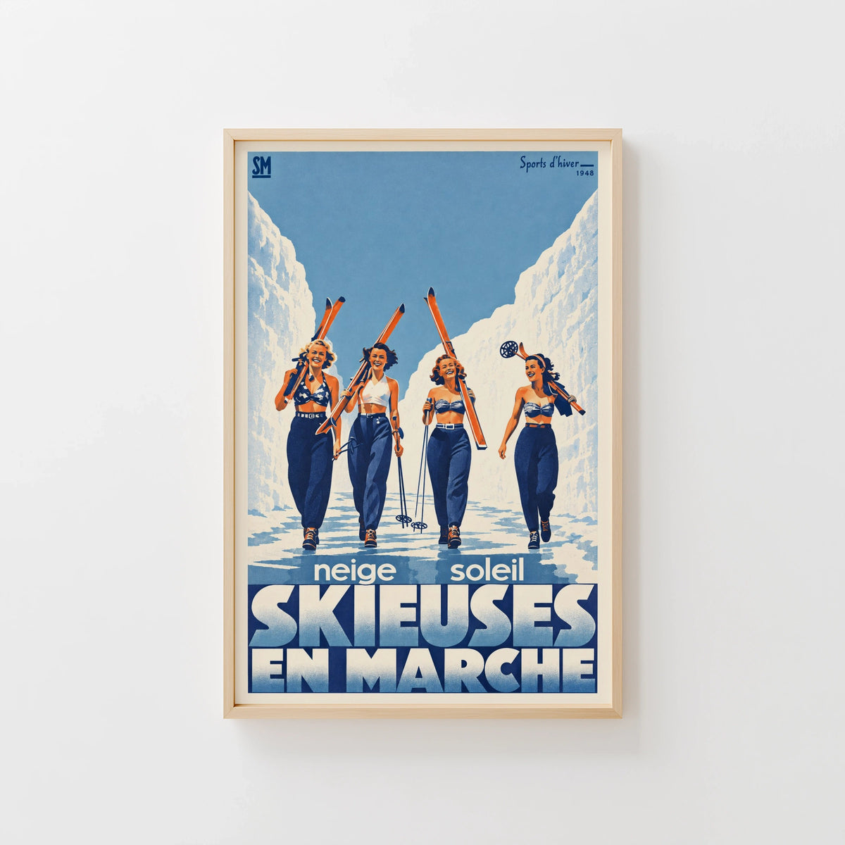 Vintage 1948 Ski Print, Skieuses En Marche Poster