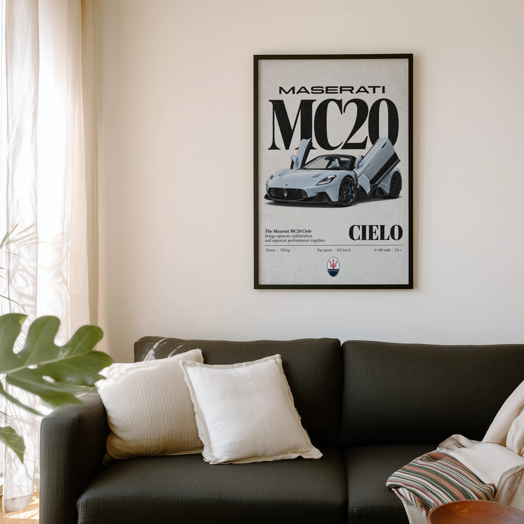 Vintage Maserati MC20 Cielo Print, Supercar Art