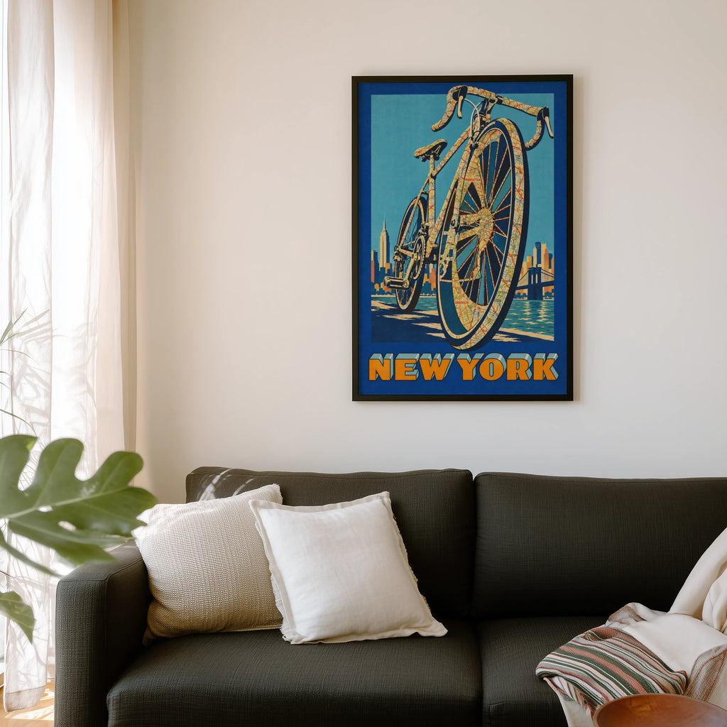 Vintage New York Bike Poster, Cycling Wall Art, Map Print