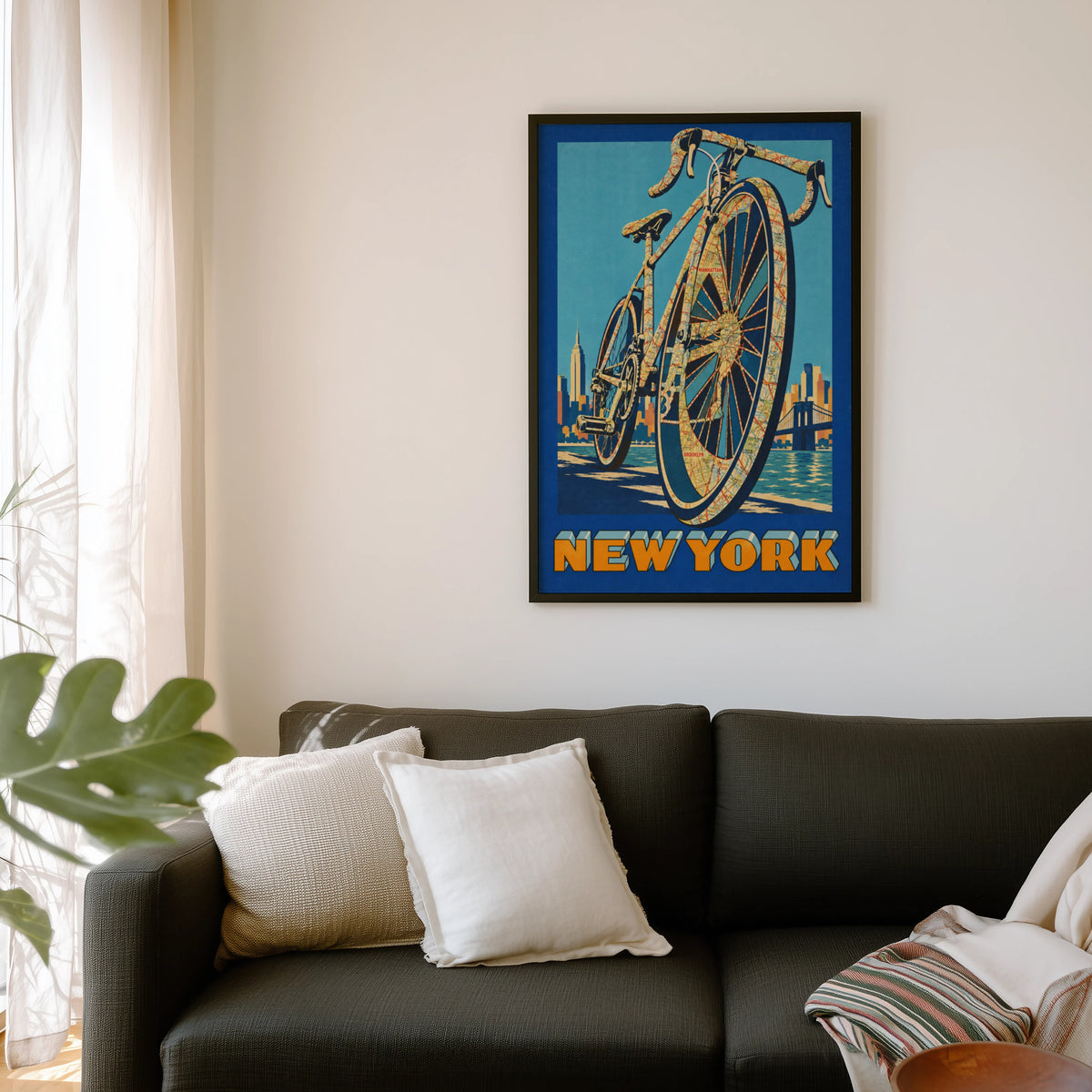 Vintage New York Bike Poster, Cycling Wall Art, Map Print